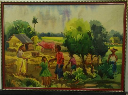 Artist S.M. Safiqul Bari.Year 2001.Title A village of Bangladesh